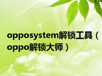 opposystem解锁工具（oppo解锁大师）