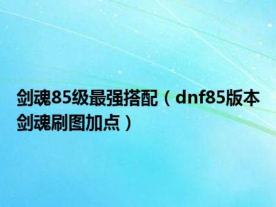 剑魂85级最强搭配（dnf85版本剑魂刷图加点）