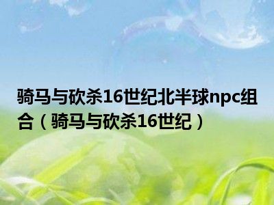 骑马与砍杀16世纪北半球npc组合（骑马与砍杀16世纪）