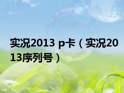 实况2013 p卡（实况2013序列号）