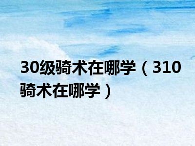 30级骑术在哪学（310骑术在哪学）