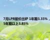 7月LPR报价出炉 1年期3.35%，5年期以上3.85%